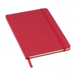 Caderno de cartão reciclado com elástico e fita A5, folhas linhas cor vermelho segunda vista