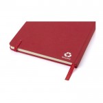 Caderno de cartão reciclado com elástico e fita A5, folhas linhas cor vermelho terceira vista