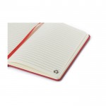 Caderno de cartão reciclado com elástico e fita A5, folhas linhas cor vermelho quarta vista