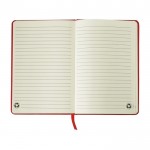 Caderno de cartão reciclado com elástico e fita A5, folhas linhas cor vermelho quinta vista