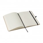 Caderno de pele reciclada com porta-canetas A5 com folhas listradas cor preto quarta vista