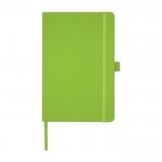 Caderno reciclado corporativo com logotipo cor verde-lima segunda vista frontal