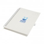 Caderno fabricado com caixas recicladas cor branco-sujo vista impressão tampografia