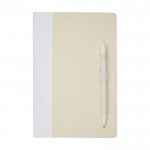 Set de caderno/caneta, cartão reciclado, folhas A5 pautadas cor branco segunda vista frontal
