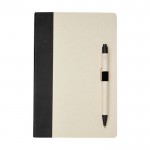 Set de caderno/caneta, cartão reciclado, folhas A5 pautadas cor preto segunda vista frontal