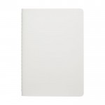Caderno, papel de pedra hidrorresistente, folhas B6 pautadas cor branco segunda vista frontal