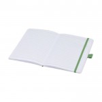 Caderno de papel reciclado, porta-caneta, folhas A5 pautadas cor verde segunda vista