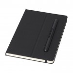 Caderno ecológico com caneta embutida e folhas listradas cor preto