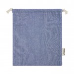 Saco médio algodão reciclado GRS, fecho de cordão 150 g/m2 cor azul segunda vista traseira