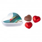 Lata, forma de coração, 3 chocolates e tampa personalizável cor branco