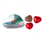Lata, forma de coração, 3 chocolates e tampa personalizável cor prateado
