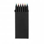 Conjunto de 6 lápis de madeira preta em estojo de cartão reciclado cor preto primeira vista