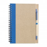 Bloco de notas com capa e caneta reciclados cor azul-claro primeira vista