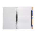 Bloco de notas com capa e caneta reciclados cor azul-claro segunda vista
