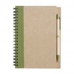 Bloco de notas com capa e caneta reciclados cor verde-claro primeira vista