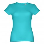 T-shirt de senhora para imprimir o logotipo cor turquesa primeira vista
