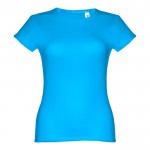 T-shirt de senhora para imprimir o logotipo cor ciano primeira vista