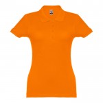 Polo feminino personalizável de manga curta cor cor-de-laranja primeira vista
