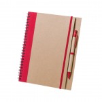 Caderno e caneta em cartão reciclado com logo cor vermelho