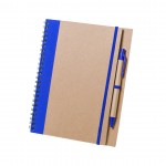 Caderno e caneta em cartão reciclado com logo cor azul