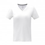 T-shirt gola em V de mulher algodão 160 g/m2 Elevate Life cor branco segunda vista frontal