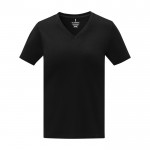 T-shirt gola em V de mulher algodão 160 g/m2 Elevate Life cor preto segunda vista frontal