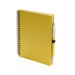 Caderno publicitário A5 com argolas e caneta cor amarelo