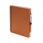 Caderno publicitário A5 com argolas e caneta cor cor-de-laranja