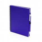 Caderno publicitário A5 com argolas e caneta cor azul