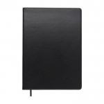 Caderno com capa de pele sintética preta, folhas A4 pautadas cor preto primeira vista