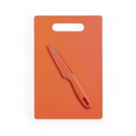 Tábua de cortar e faca para oferecer com logo cor cor-de-laranja