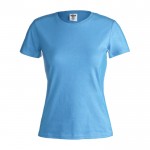 T-shirt branca de mulher para personalizar cor azul-claro