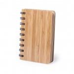 Bloco de notas B7 com argolas e capa de bambu cor madeira
