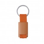 Porta-chaves com fita e placa metálica  cor cor-de-laranja