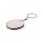 Porta-chaves redondo de madeira com logotipo cor marfil
