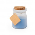Vela personalizável em frasco de vidro cor azul