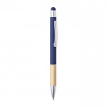 Elegante caneta em alumínio e bambu com logo cor azul-marinho vista principal