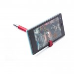 Caneta metalizada táctil com suporte p. telemóvel tinta azul cor vermelho sexta vista