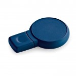 USB de forma circular, acabamento de borracha cor azul