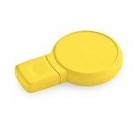 USB de forma circular, acabamento de borracha cor amarelo
