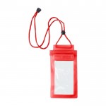 Bolsa impermeável de plástico para telemóvel com ecrã táctil cor vermelho primeira vista