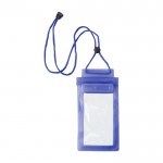 Bolsa impermeável de plástico para telemóvel com ecrã táctil cor azul primeira vista
