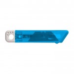 X-ato transparente, plástico, mecanismo segurança automático cor azul-claro primeira vista