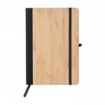 Caderno capa de bambu e couro sintético, folhas A5 pautadas cor preto primeira vista