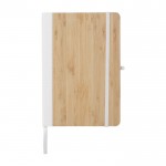 Caderno capa de bambu e couro sintético, folhas A5 pautadas cor branco primeira vista