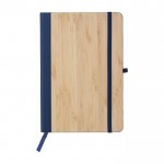 Caderno capa de bambu e couro sintético, folhas A5 pautadas cor azul primeira vista
