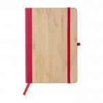 Caderno capa de bambu e couro sintético, folhas A5 pautadas cor vermelho primeira vista