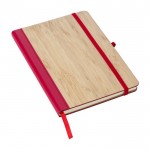 Caderno capa de bambu e couro sintético, folhas A5 pautadas cor vermelho segunda vista