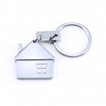Porta-chaves publicitário com forma de casa cor prateado