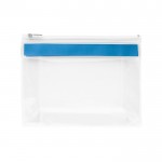 Bolsas de higiene pessoal com o logo da marca cor azul-claro primeira vista